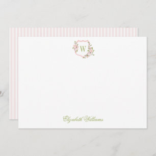 Personalised Pink Floral Crest Baby Stationery Thank You Card