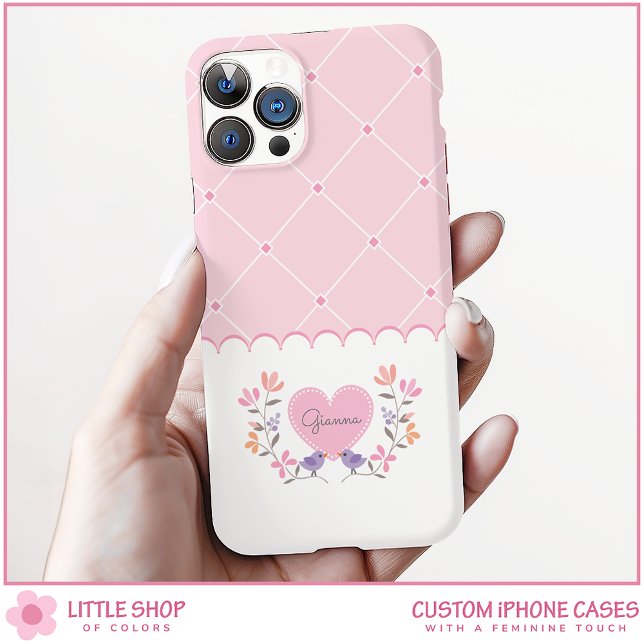 Personalised Pink Floral Diamond Monogram Case-Mate iPhone Case (Creator Uploaded)
