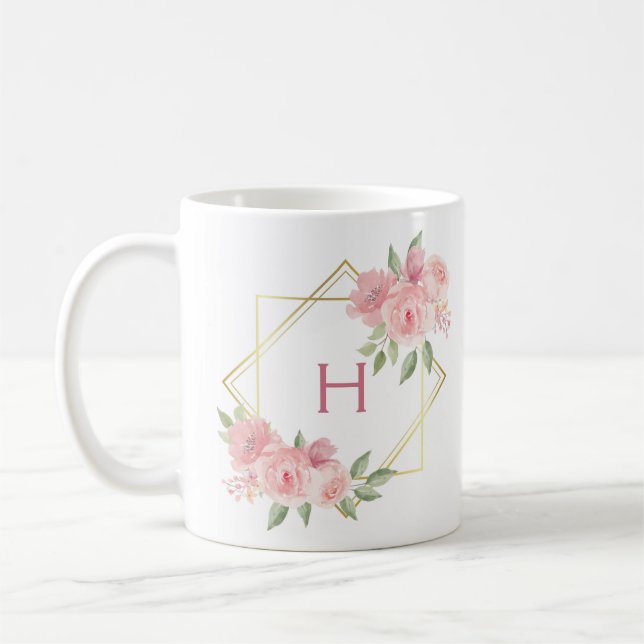 Personalised Pink Floral Frame Two-Tone Coffee Mug (Left)