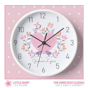 Personalised Pink Floral Girls Clock