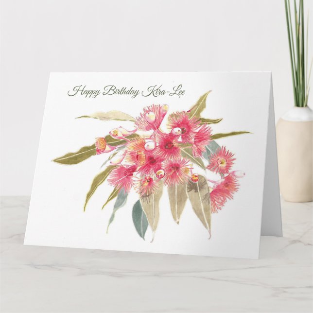 Personalised Pink Floral Happy Birthday Card (Front)