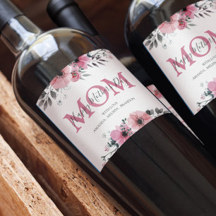 Personalised Pink Floral Happy Mothers Day Wine Label