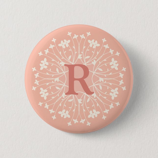 Personalised Pink Floral Initial 6 Cm Round Badge (Front)