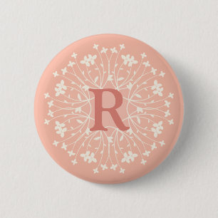 Personalised Pink Floral Initial 6 Cm Round Badge