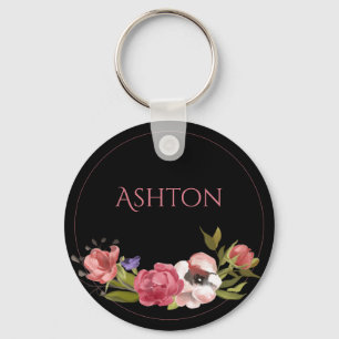 Personalised Pink Floral  Keychain