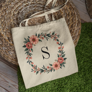 Personalised Pink Floral Monogram Tote Bag