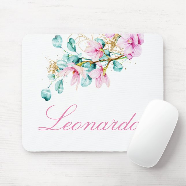 Personalised Pink floral Mouse pad (With Mouse)