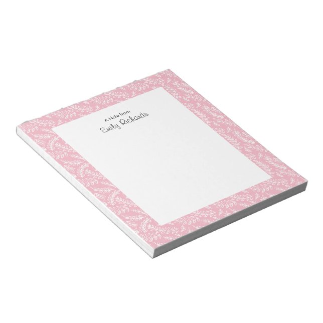 Personalised pink floral patterned Notepad (Angled)