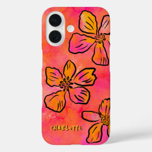 Personalised Pink Floral Pop Art iPhone 16 Case