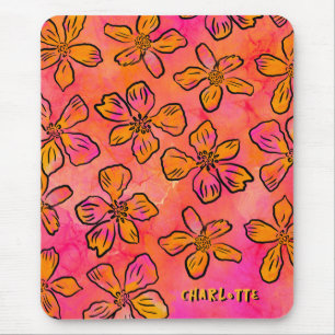 Personalised Pink Floral Pop Art Mouse Pad