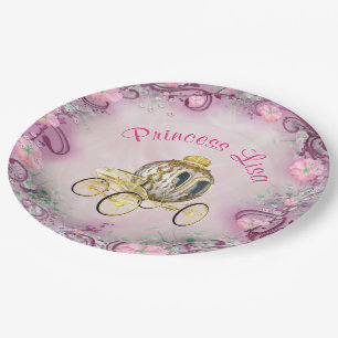 Personalised Pink Floral Princess Enchanted Paper Plate