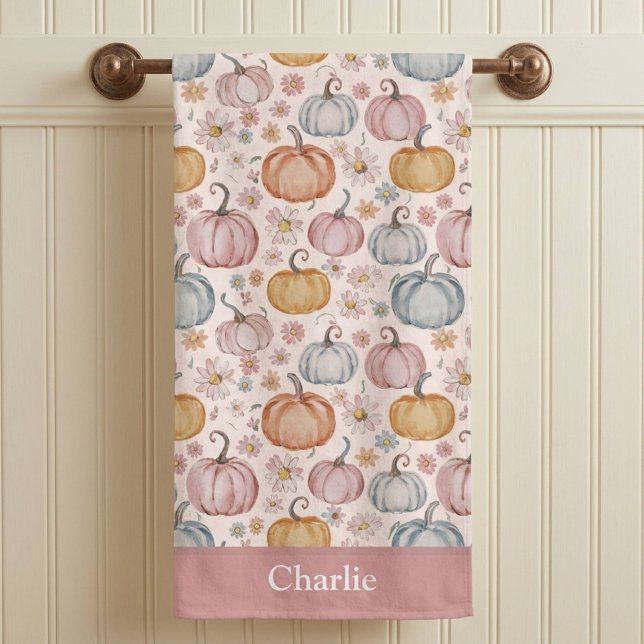 Personalised Pink Floral Pumpkin Bath Towel (Creator Uploaded)