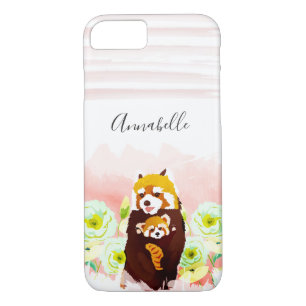 Personalised Pink Floral Red Panda iPhone 8/7 Case