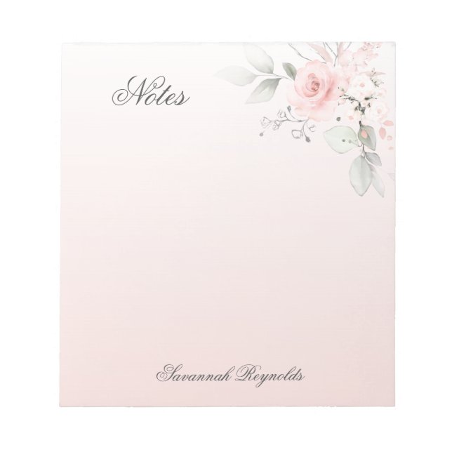 Personalised PINK FLORAL ROSES  Notepad (Front)