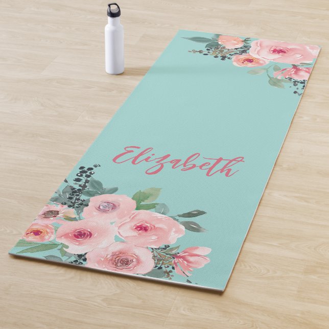 Personalised Pink Floral Roses Yoga Mat (In Situ)