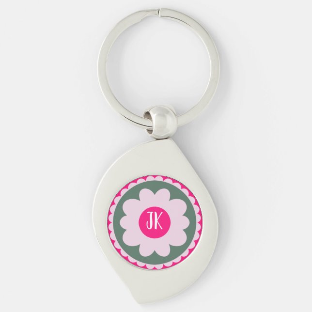 Personalised Pink Floral Swirl Keychain (Front)