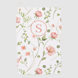 Personalised Pink Floral Watercolor Golf Towel