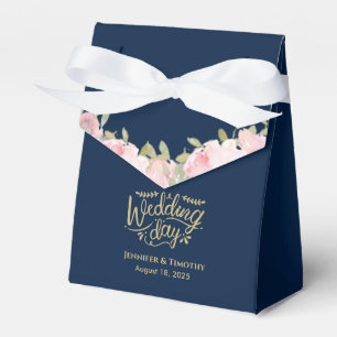 Personalised Pink Floral Wedding Day Navy Blue Favour Box