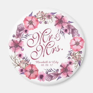 Personalised Pink Floral Wedding Magnet