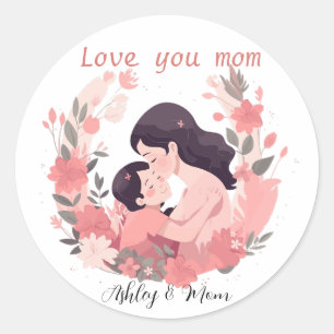 Personalised pink floral wreath mothers day  classic round sticker