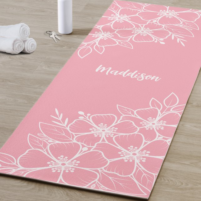 Personalised Pink Floral Yoga Mat (Personalized Pink Floral Yoga Mat)