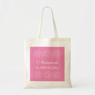 Personalised pink flower girl wedding tote bag