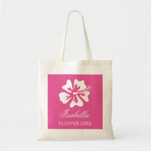 Personalised pink flower girl wedding tote bags