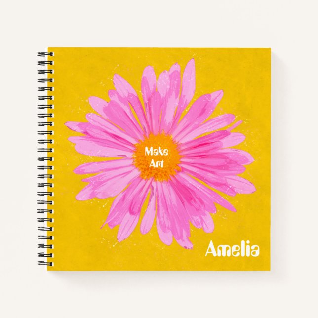 Personalised Pink Flower Painting Notebook (Front)
