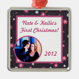 Personalised Pink Flowers Christmas Ornament