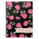 Personalised Pink flowers & stylish black notebook