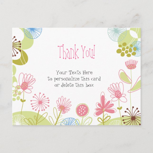 Personalised Pink Flowers Thank You Postcard (Front)