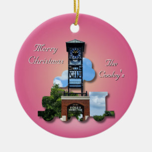 Personalised (Pink) Foley Clock Tower & Train Ceramic Ornament