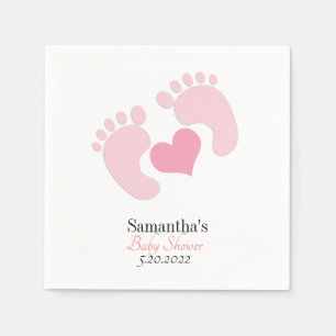 Personalised Pink Footprints Hearts Baby Shower Napkin