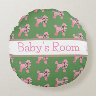 Personalised Pink French Poodle Round Pillow