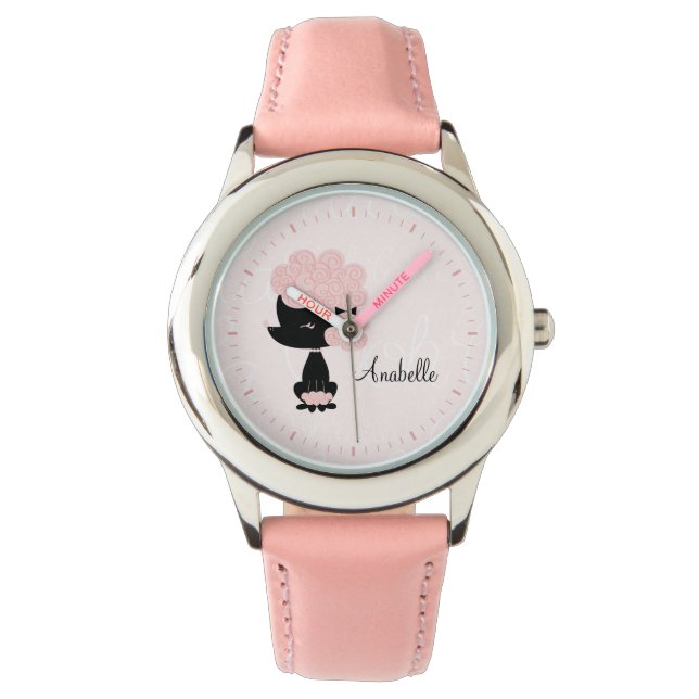 Personalised Pink French Poodle Watch (Front)
