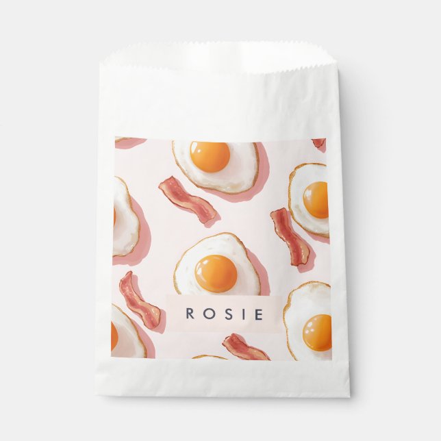 Personalised Pink Fried Eggs and Bacon Pattern Favour Bag (Front)