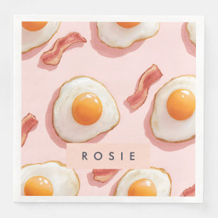 Personalised Pink Fried Eggs and Bacon Pattern Napkin