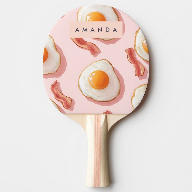 Personalised Pink Fried Eggs and Bacon Pattern Ping Pong Paddle (Front)