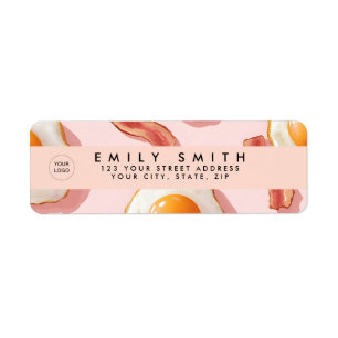 Personalised Pink Fried Eggs and Bacon Pattern Return Address Label