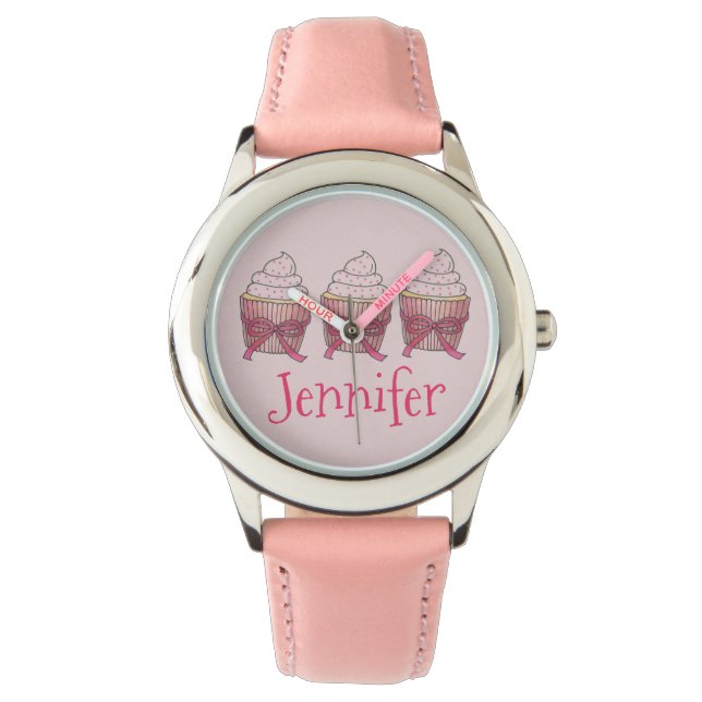 Personalised Pink Frosted Cupcake Cupcakes Watch (Front)