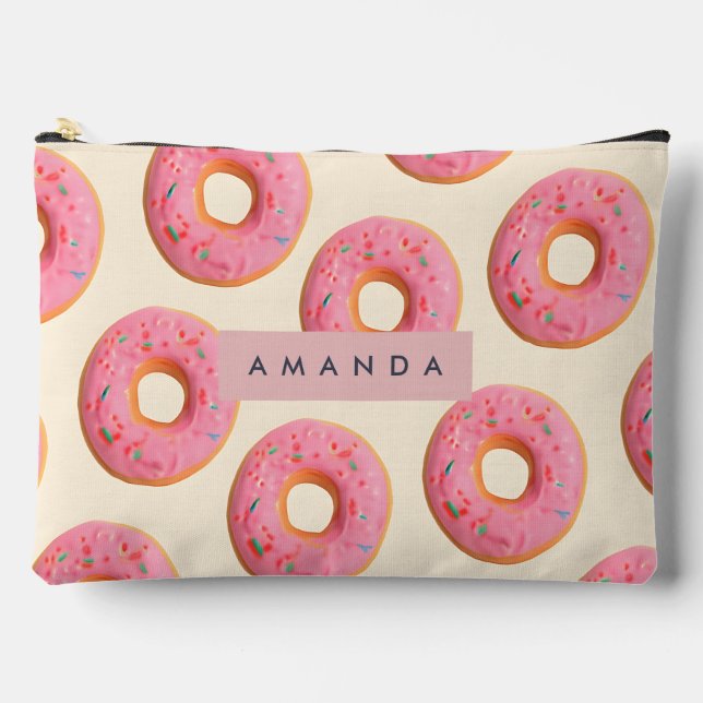 Personalised Pink Frosted Doughnut Pattern Accessory Pouch (Front)