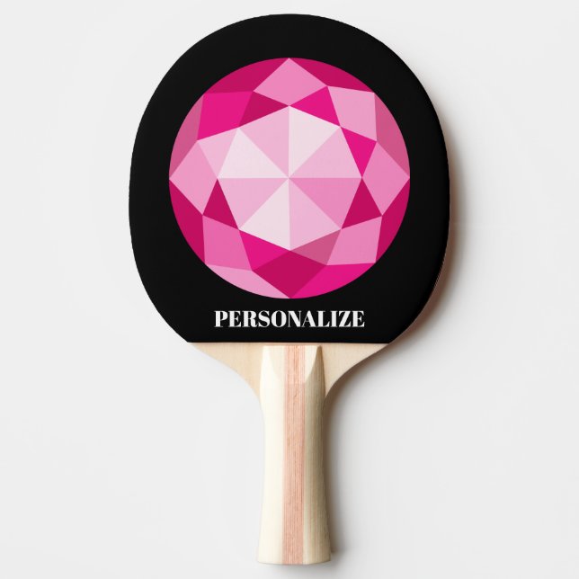 Personalised pink gemstone ping pong paddle (Front)