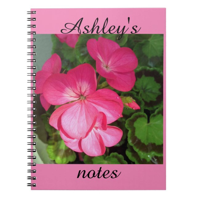 Personalised Pink Geranium Notebook (Front)