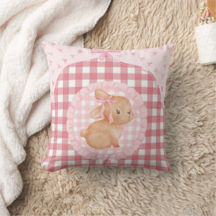 Personalised Pink Gingham Bunny Nursery Girl Cushion