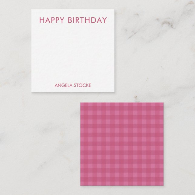 Personalised Pink Gingham Card (Front/Back)