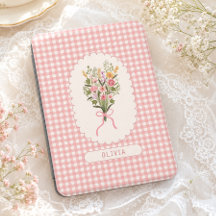 Personalised pink gingham flowers Cottagecore