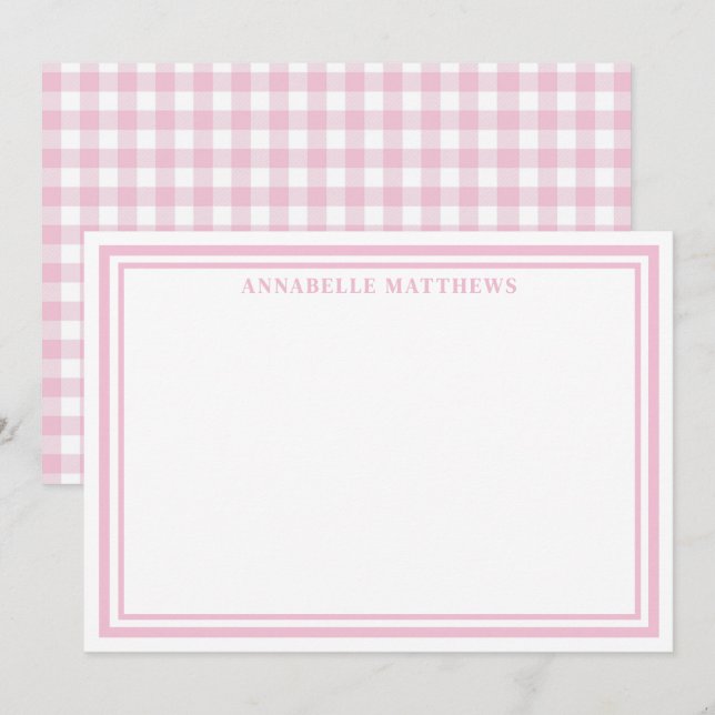 Personalised Pink Gingham Monogram Name Card (Front/Back)