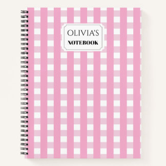 Personalised Pink Gingham Spiral Notebook