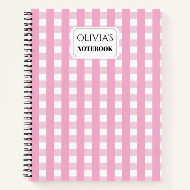 Personalised Pink Gingham Spiral Notebook (Front)