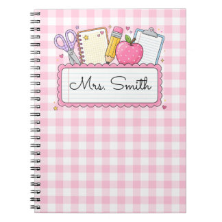 Personalised Pink Gingham Teacher Notebook